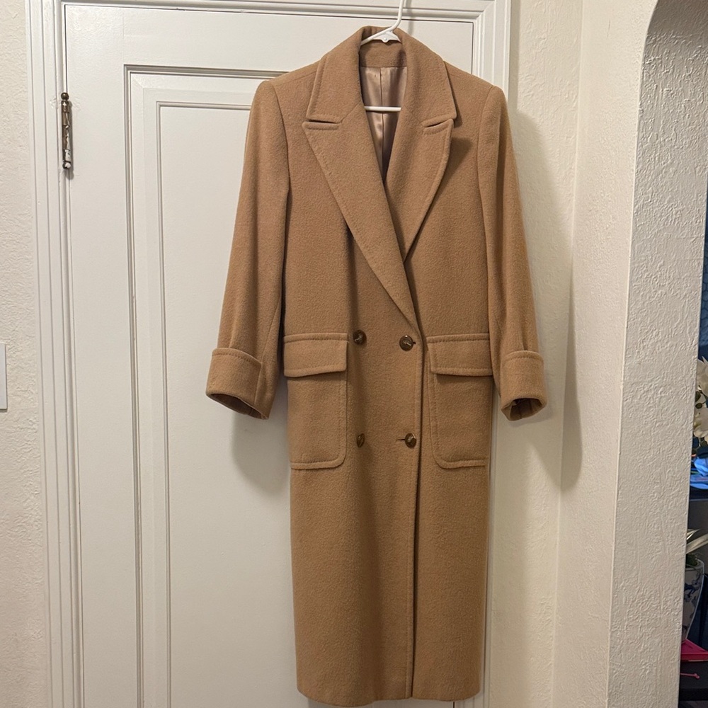 Saks Fifth Avenue Fleurette Camel Vintage Long Pea Coat